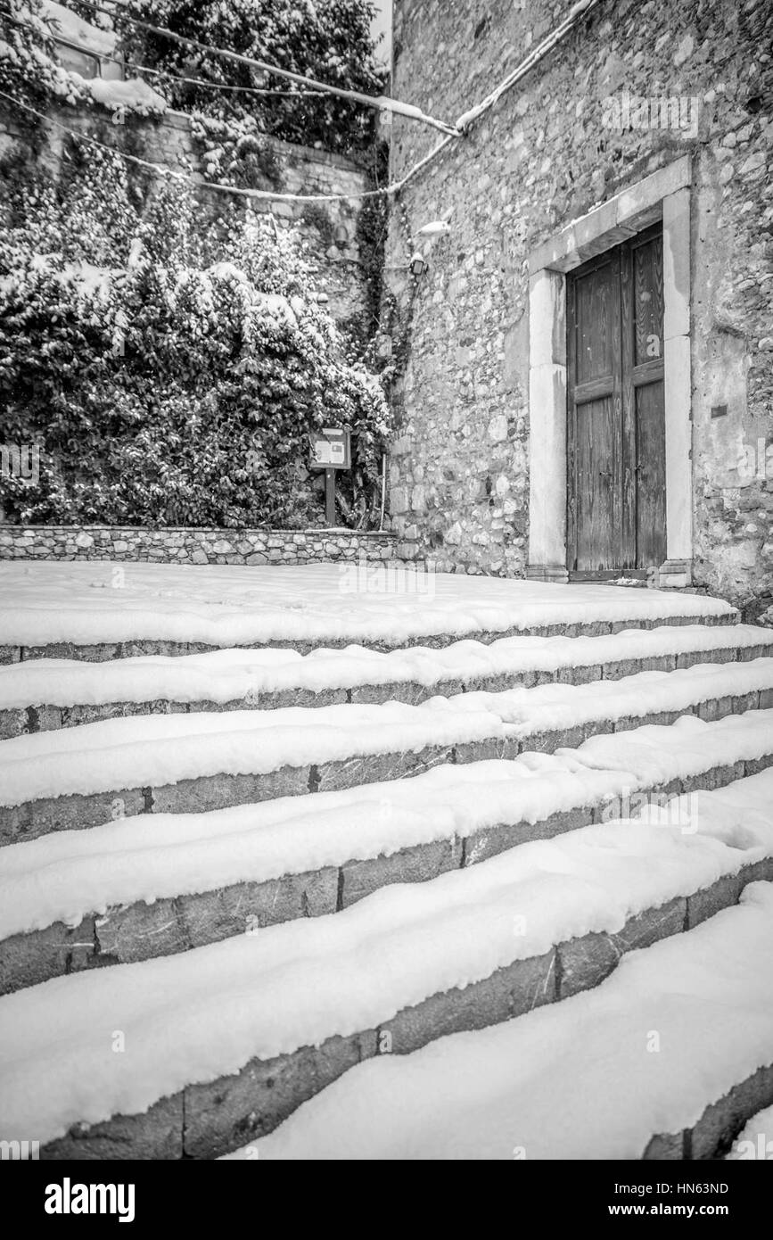 Cities in Italy are hit by heavy snowfall  Featuring: Atmosphere Where: Taormina, Italy When: 08 Jan 2017 Credit: IPA/WENN.com  **Only available for publication in UK, USA, Germany, Austria, Switzerland** Stock Photo