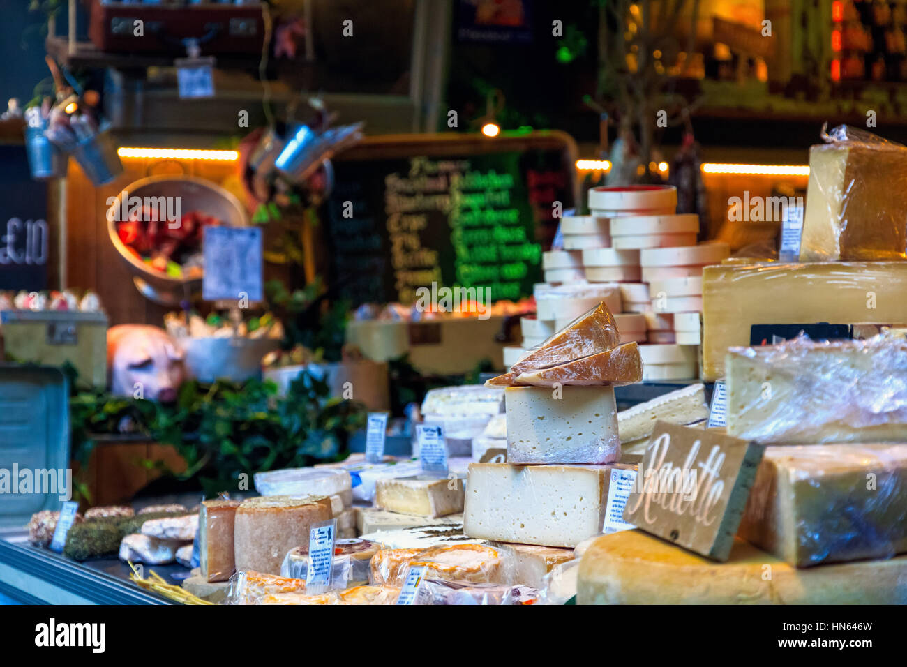 Variety of cheese on display in Borough Market, London Stock Photo Alamy