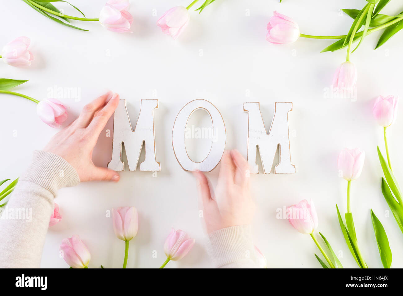 Bouquet of pink tulips on a white background Stock Photo - Alamy
