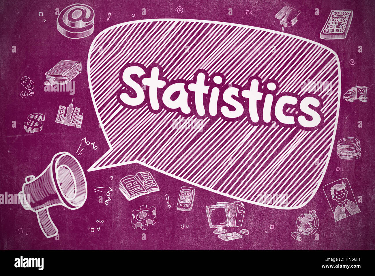 Statistics - Cartoon Illustration on Purple Chalkboard Stock Photo - Alamy