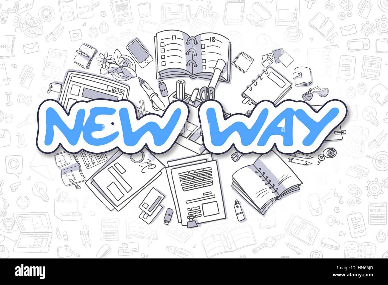 New Way - Cartoon Blue Word. Business Concept. Stock Photo