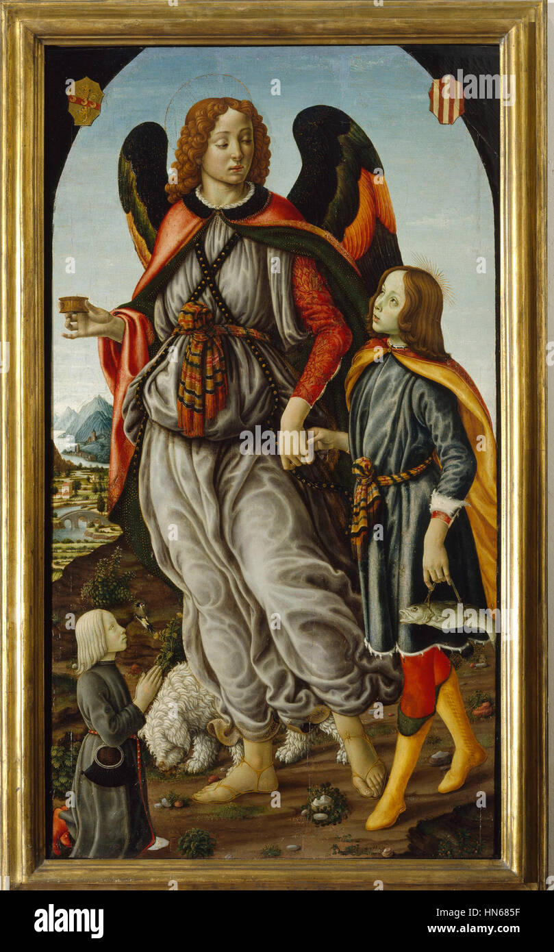 Sacrestia, 20 Archangele Raffaele con Tobiolo e un giovane. 156х89 1480-90 Firenze Santa Maria del Fiore Stock Photo