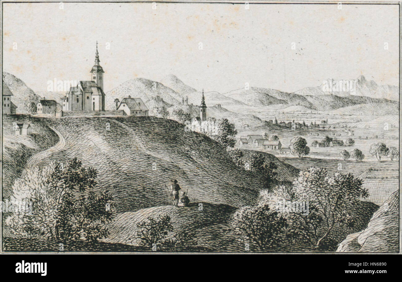 311 Tüchern — Teharje - lith. v. Wachtl - J.F.Kaiser Lithografirte Ansichten der Steiermark 1830 (2) Stock Photo
