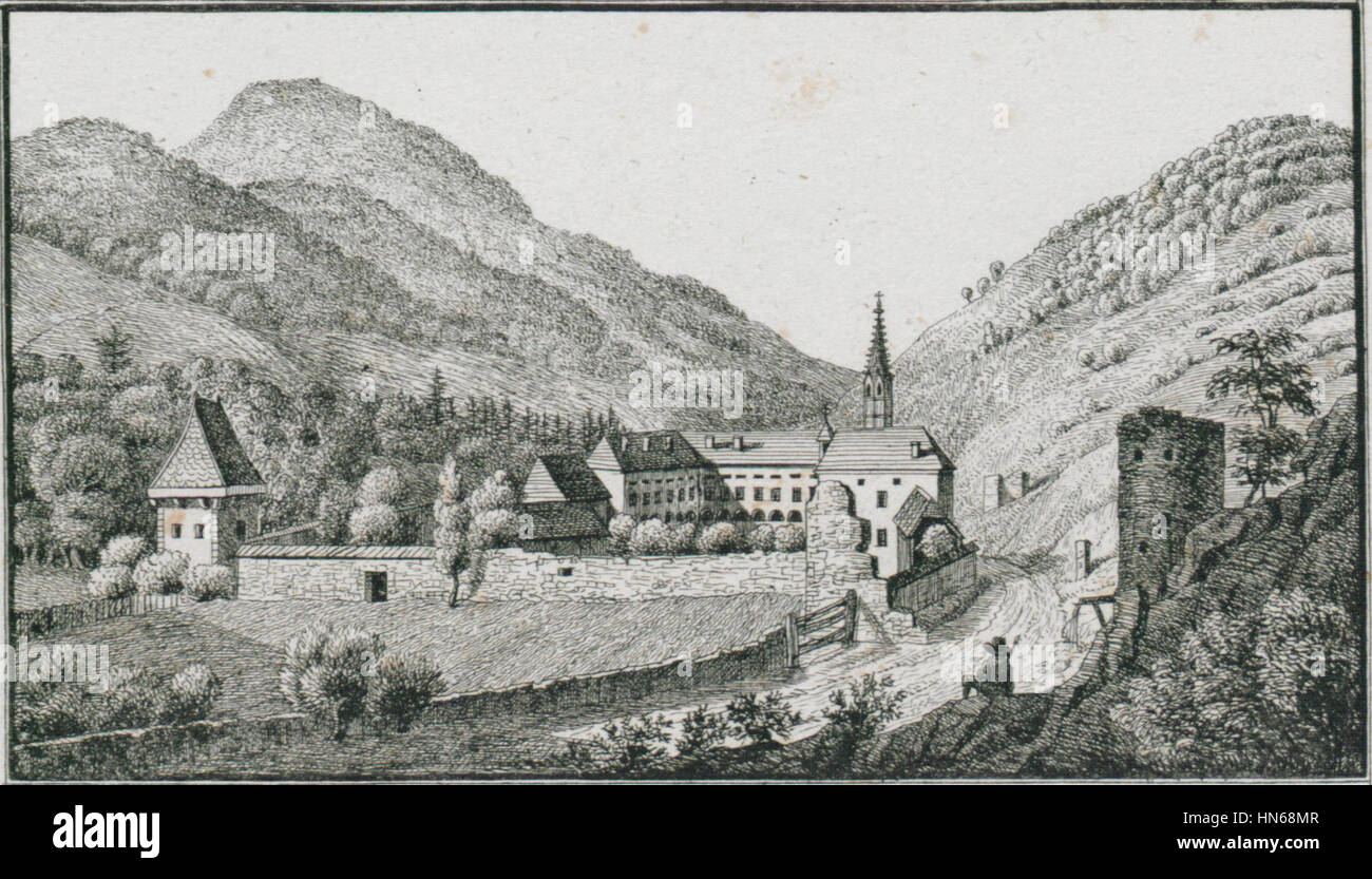 Die vormahlige Karthause Geyrach,  lith. Folwarczni - J.F.Kaiser Lithografirte Ansichten der Steiermark 1830 (2), 056 Gairach — Jurkloster Stock Photo