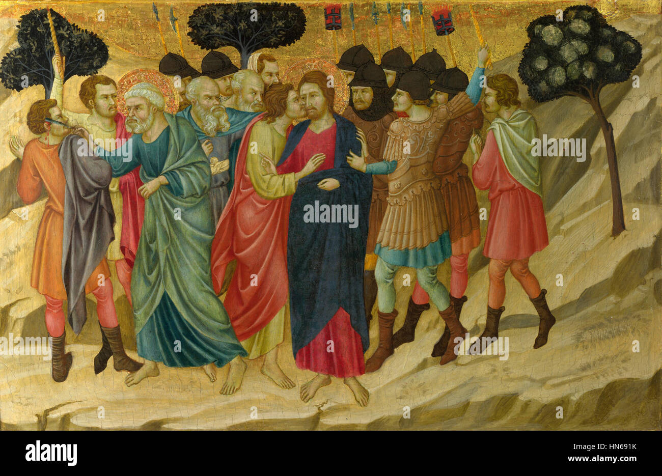 1д Ugolino di Nerio. The Betrayal. 1324-25 London NG, Ugolino di Nerio - The Betrayal of Christ Stock Photo