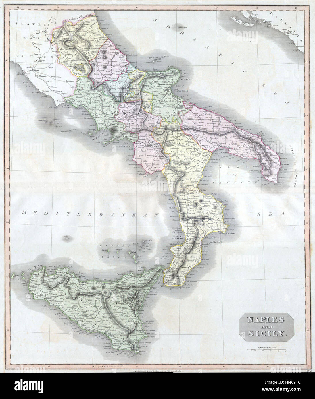 1814 Thomson Map of Southern Italy ( Naples ^ Sicily ) - Geographicus - NaplesSicily-t-1814 Stock Photo
