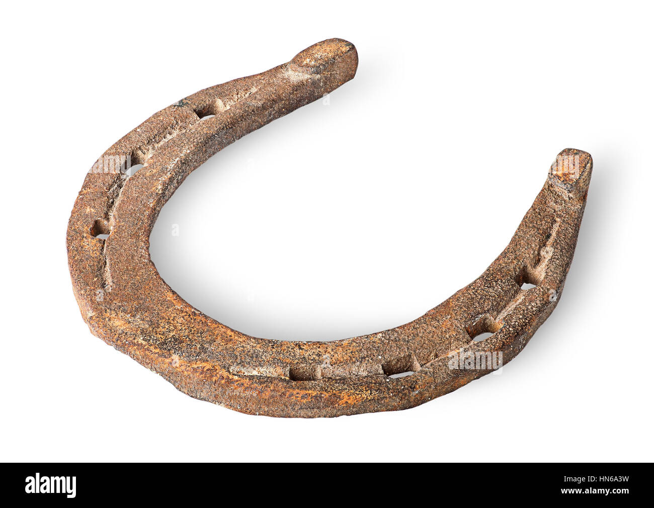 Old rusty horseshoe horizontally isolated on white background Stock Photo