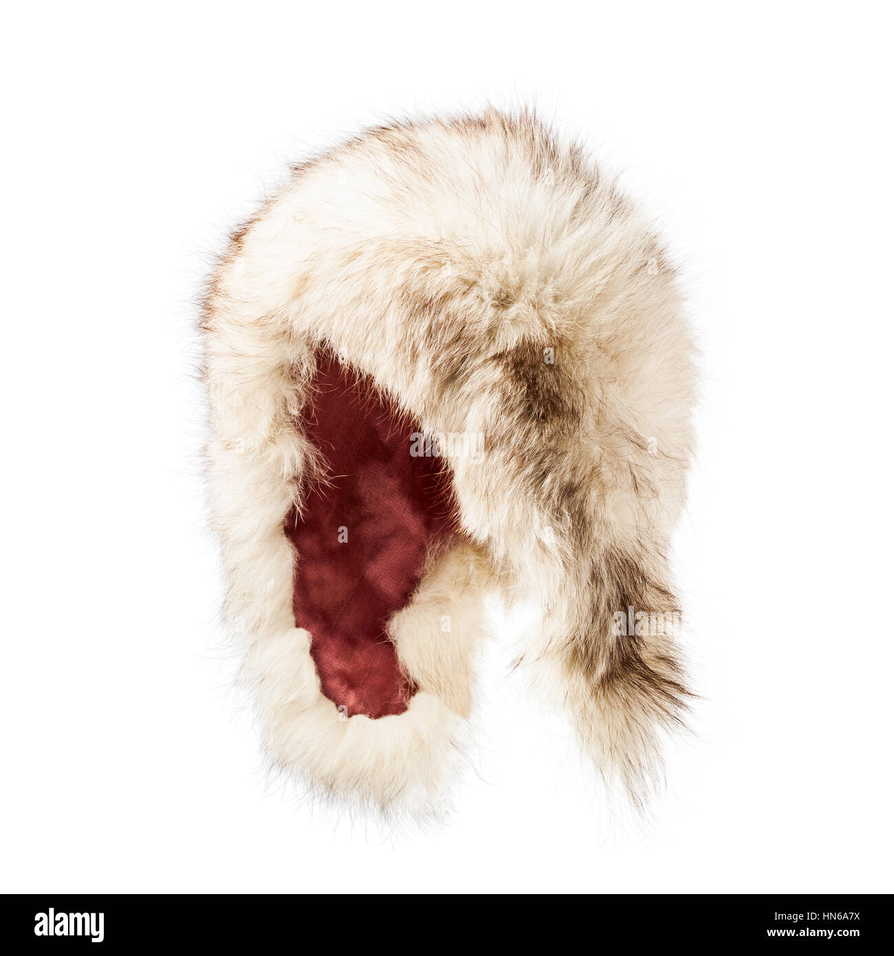 Fur hat isolated on white background, winter fluffy cap Stock Photo