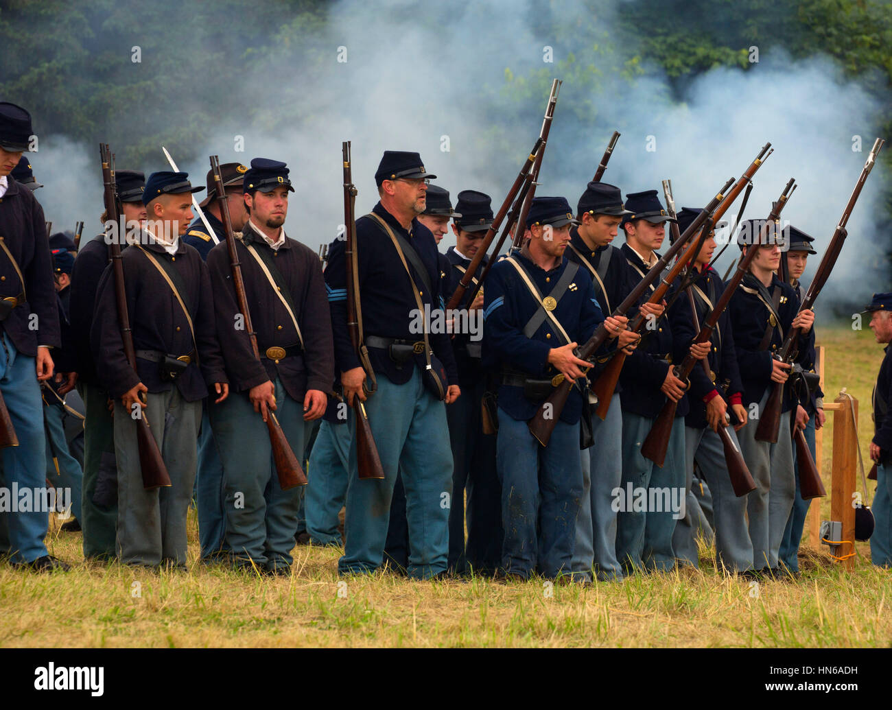 Union soldiers during battle reenactment, Civil War Reenactment