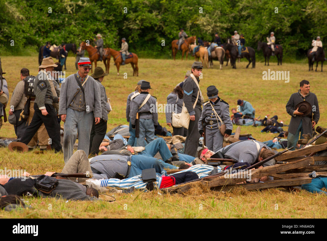 Confederate casualties after battle reenactment, Civil War Reenactment