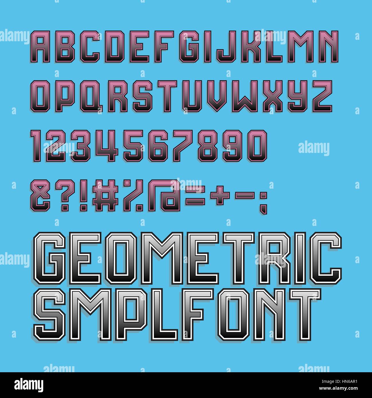 Retro style alphabet font. Cyan and magenta colour. Element for poster ...