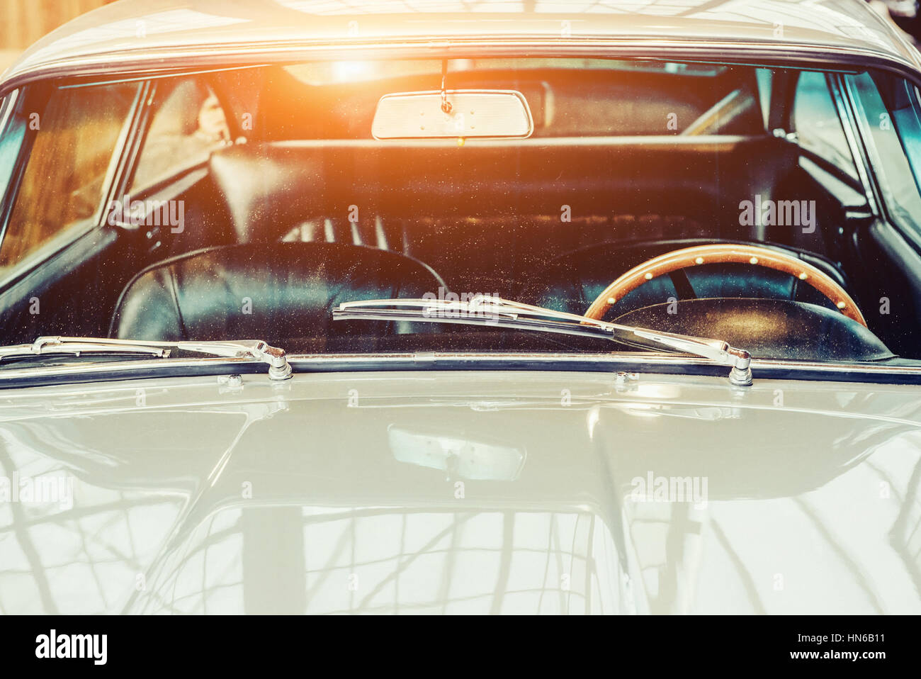 Retro interior of old automobile Stock Photo