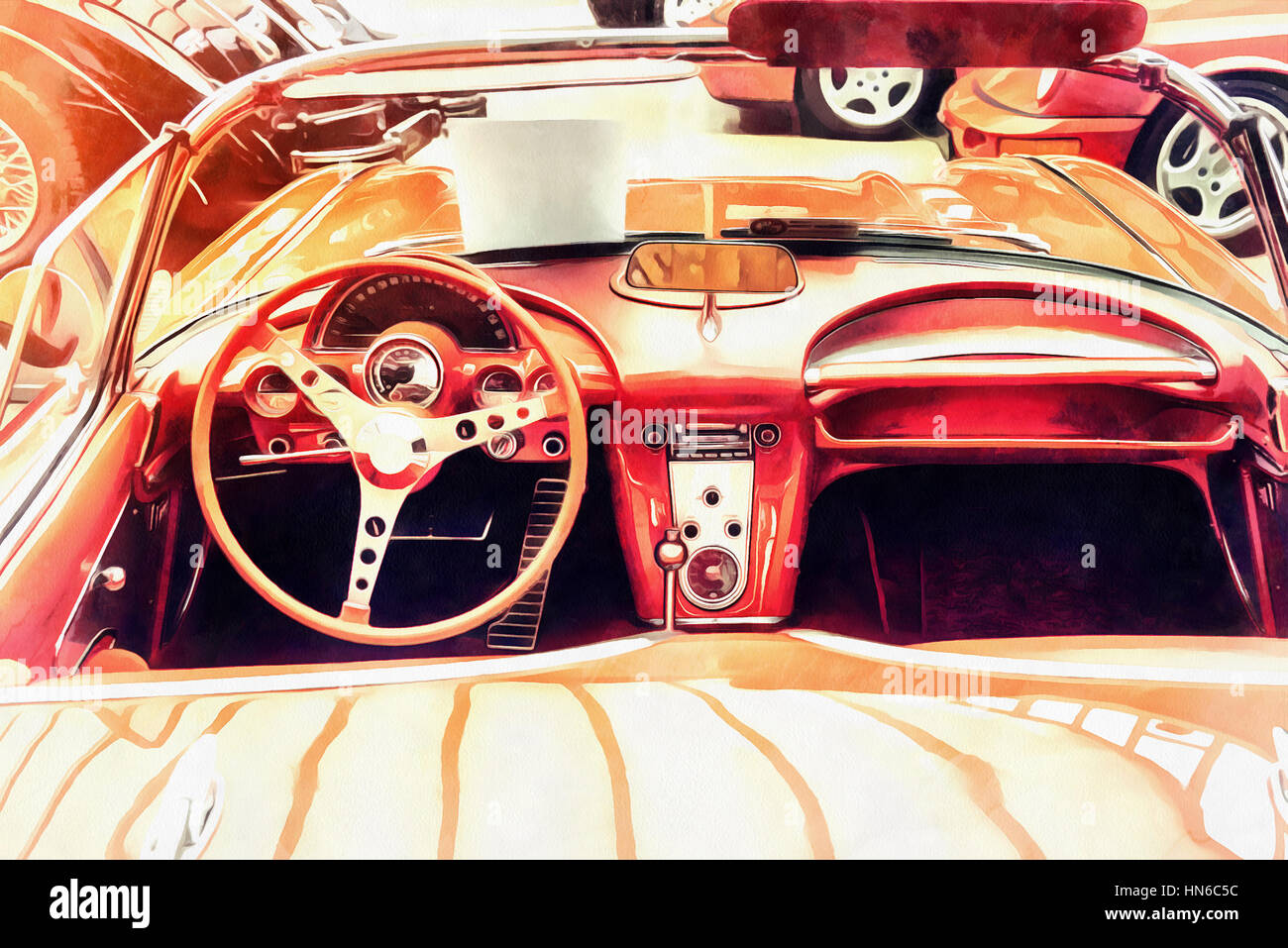 The works in the style of watercolor painting. Retro interior Stock ...