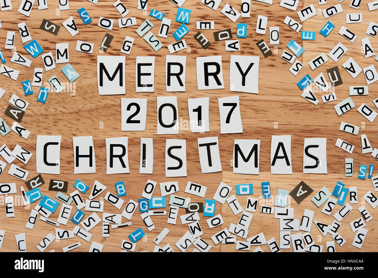 merry 2017 christmas words cut out from magazine Stock Photo