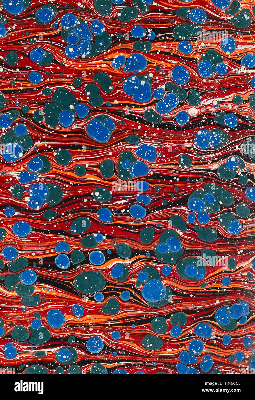 Hand marbled pastedown or endpaper from 19th century book binding from