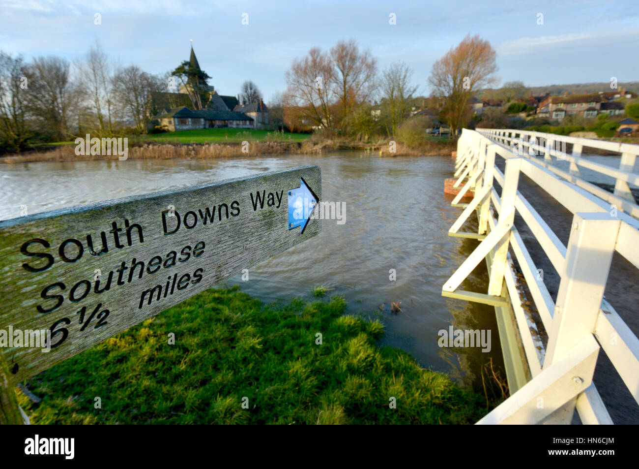South Downs way crossing the Cuckmere river in Alfriston, East Sussex. Stock Photo