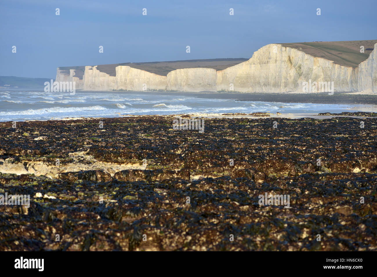 Iconc chalk cliffs in East Sussex named the Seven Sisters. Stock Photo