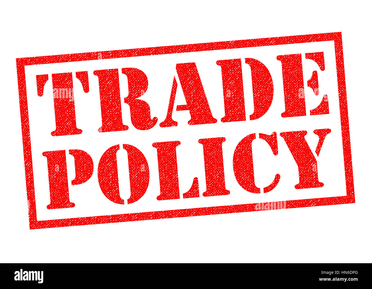 TRADE POLICY red Rubber Stamp over a white background. Stock Photo