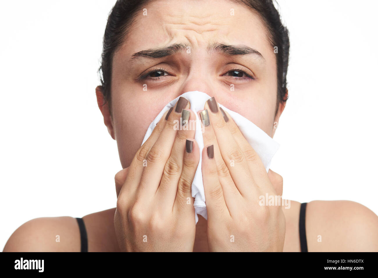 portrait of young woman have flu isolated on white Stock Photo