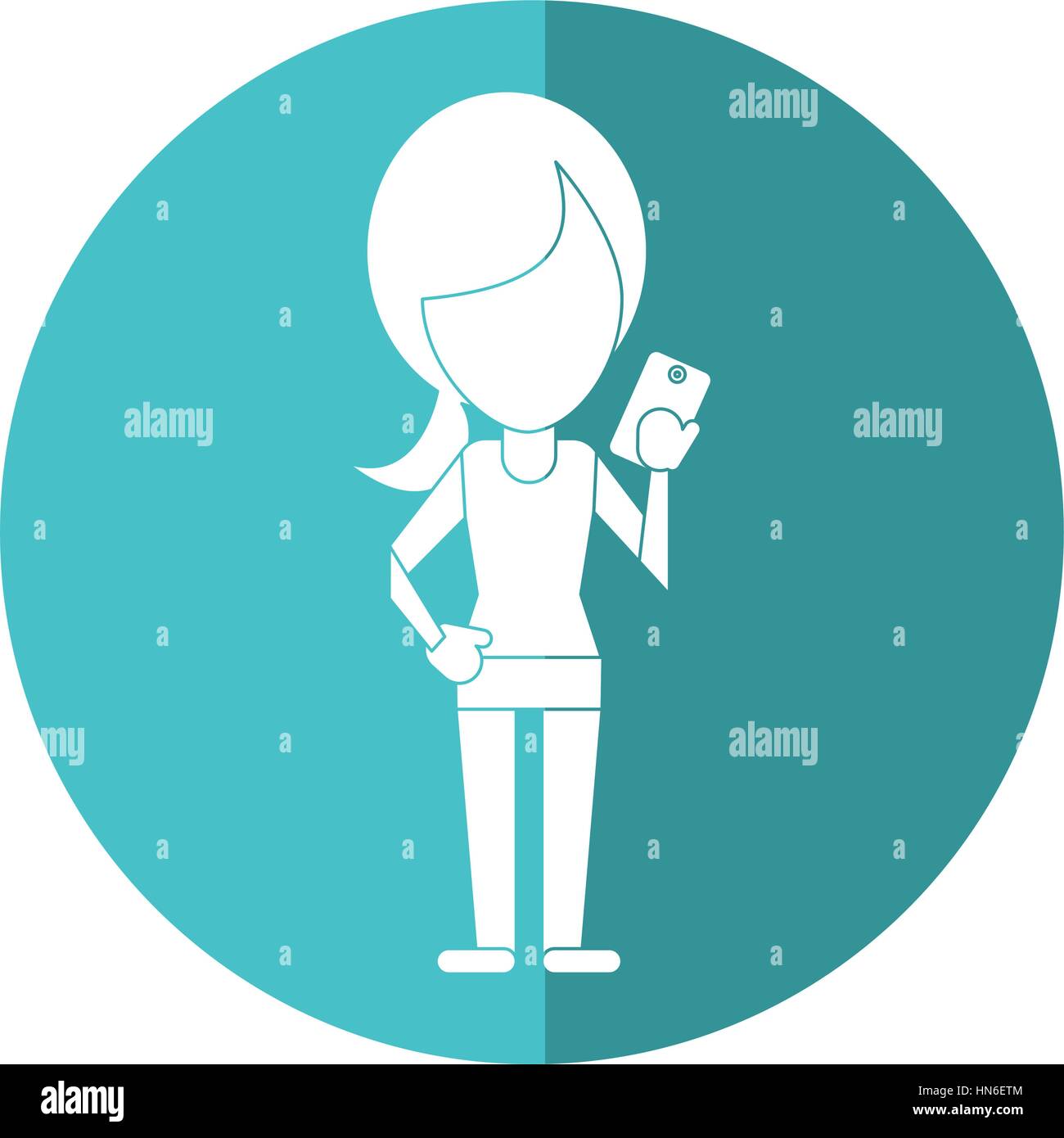 character using smartphone technology shadow Stock Vector