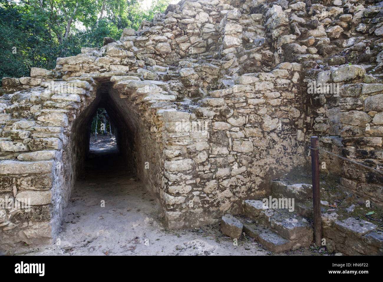 Corbelled arch passageway at Coba Mayan ruins. An Ancient Mayan Civilization. Yucatan Peninsula, Mexican state of Quintana Roo, Mexico Stock Photo