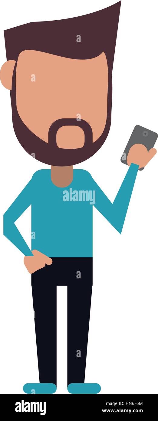 Using smartphone bearded man Stock Vector Images - Alamy