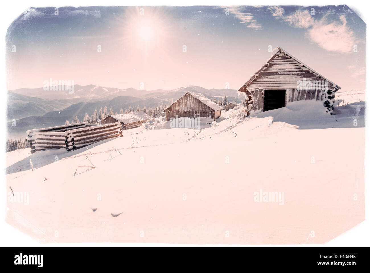 chalet in the mountains. Vintage effect Stock Photo
