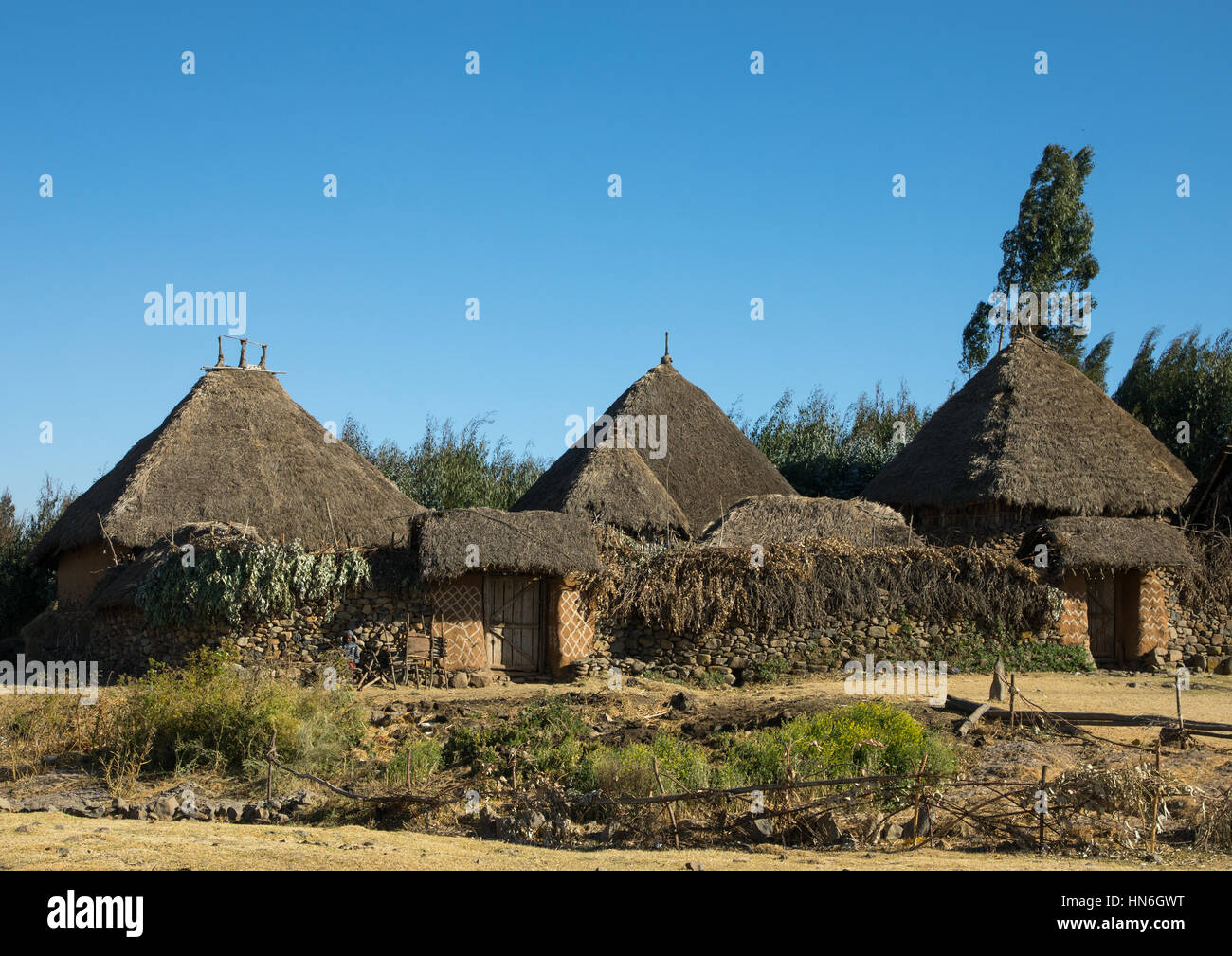 Stone houses village in the highlands, Amhara region, Debre Birhan