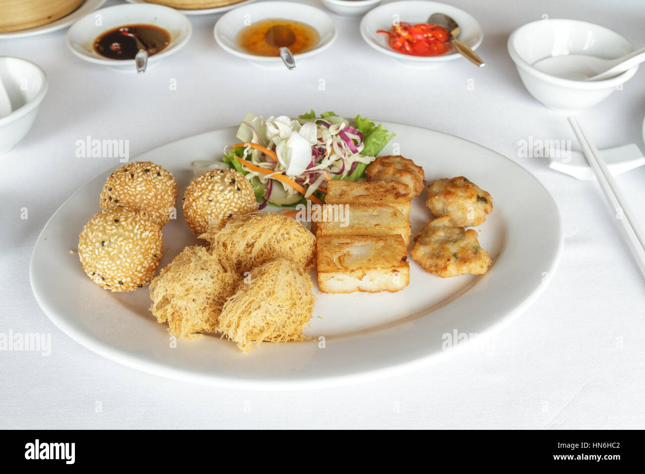 Dim sum mix have Deep fried stuffing mashed soybean, Deep fried taro