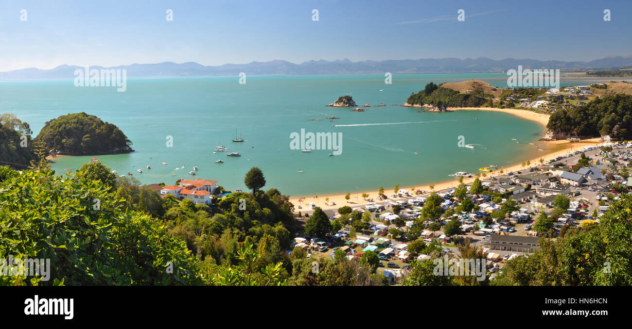 Kaiteriteri camp and beach panorama, Abel Tasman National Park, New