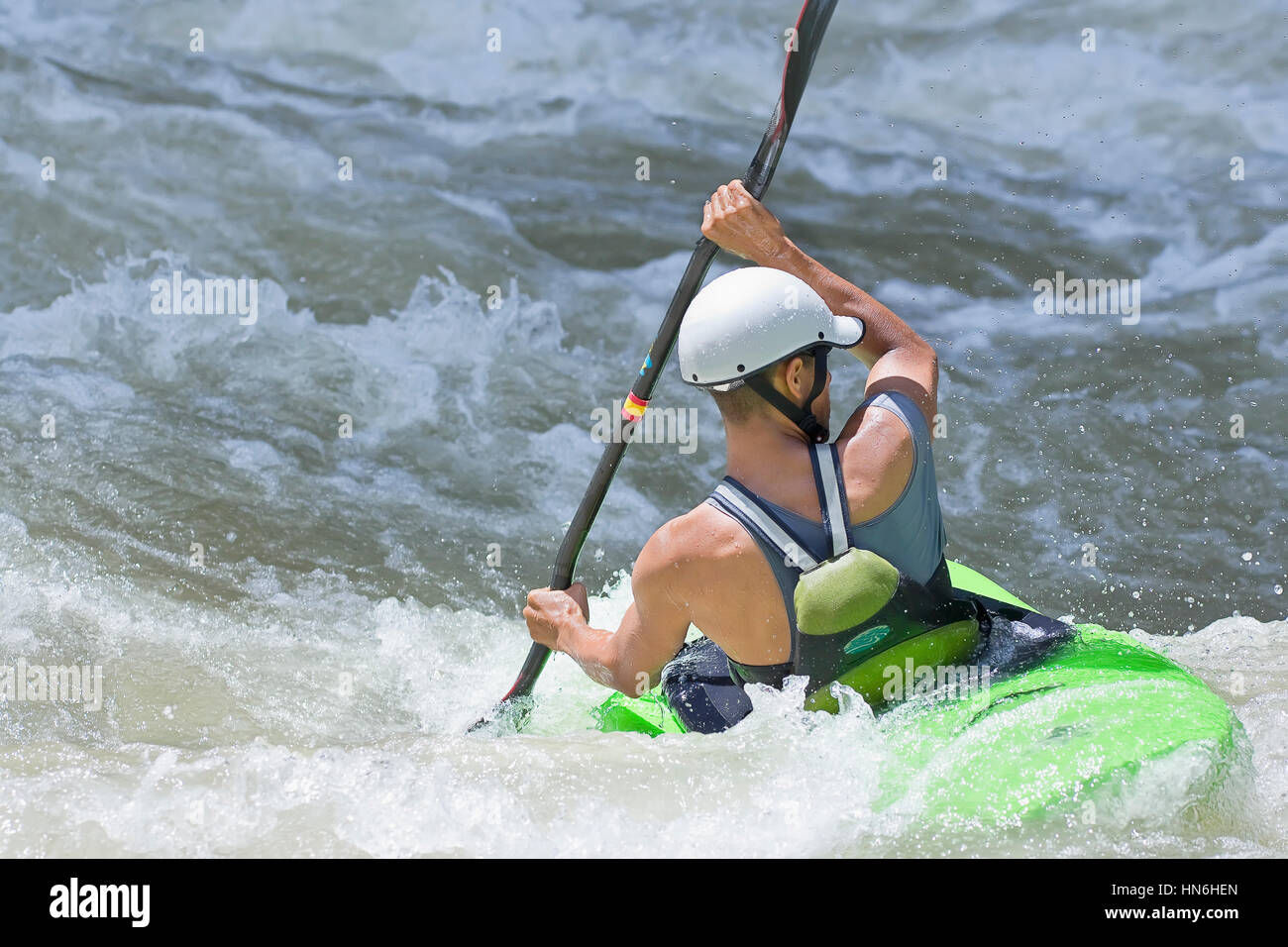 Kayak surfing in whitewater, Pacuare river, Turrialba, Costa Rica Stock