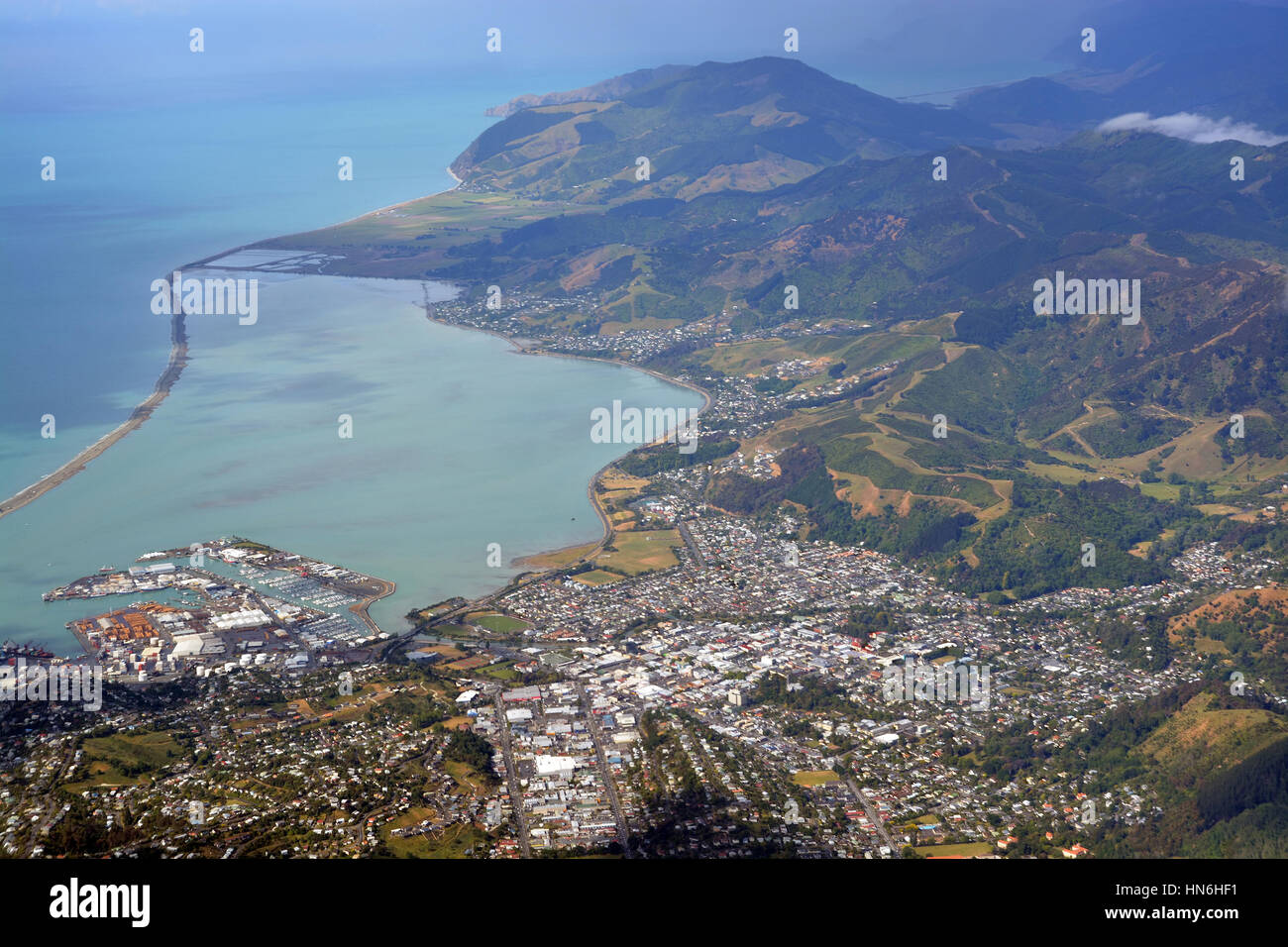 Aerial View of Nelson City, Port, Marina and Surrounding Hills, New