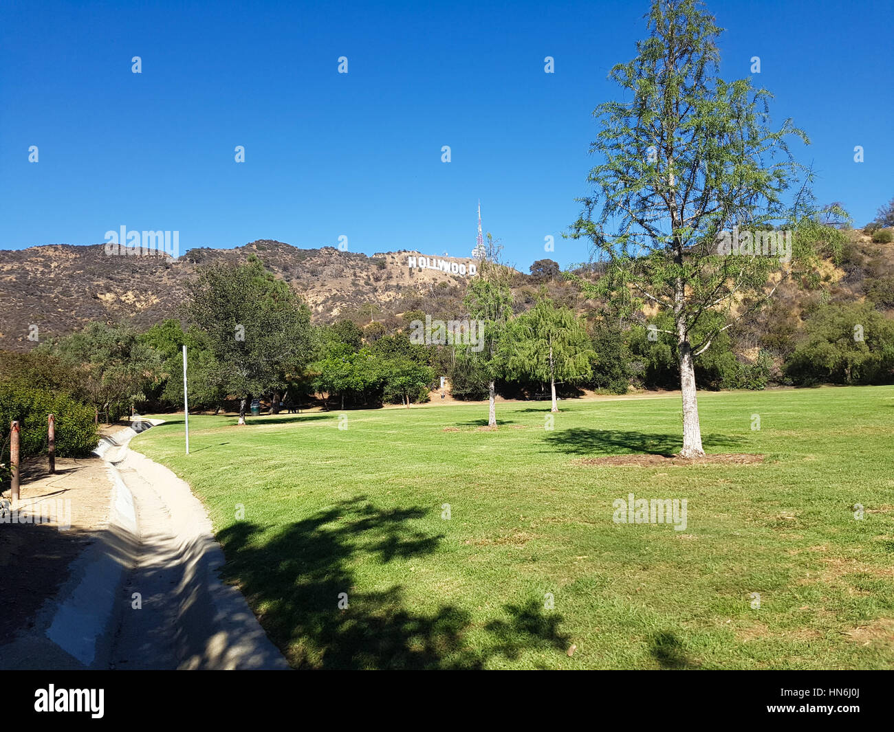 Park infront of the hollywood sign, in Los angeles, California, USA Stock Photo