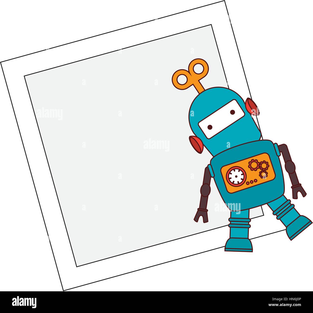 electronic robot with banner card icon vector illustration design Stock ...