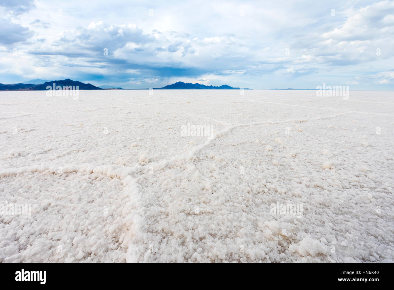 Wide Angle Closeup of White Salt Flats near Salt Lake City, Utah Stock Photo