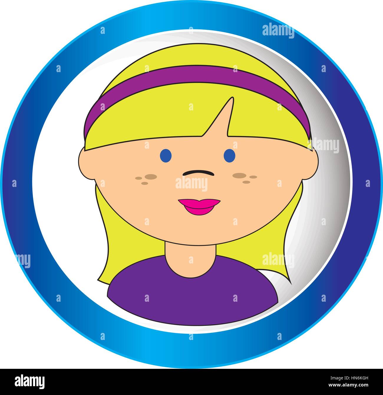 Blond Girl Face With Short Hair And Ribbon In Circular Frame