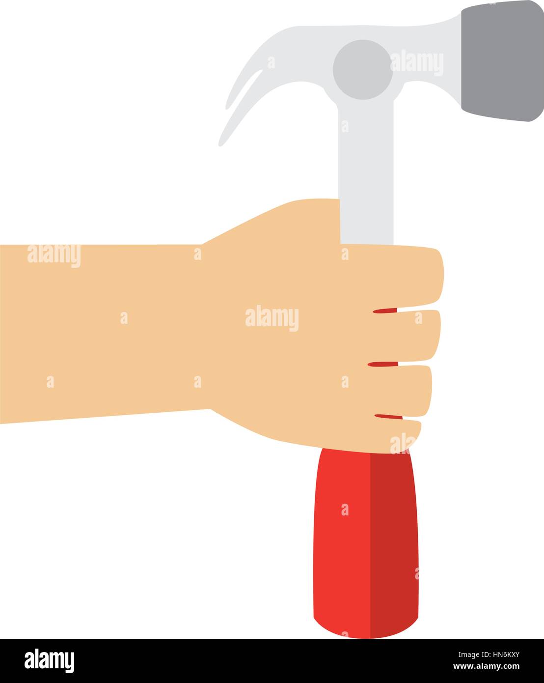 color silhouette with hand holding hammer vector illustration Stock ...