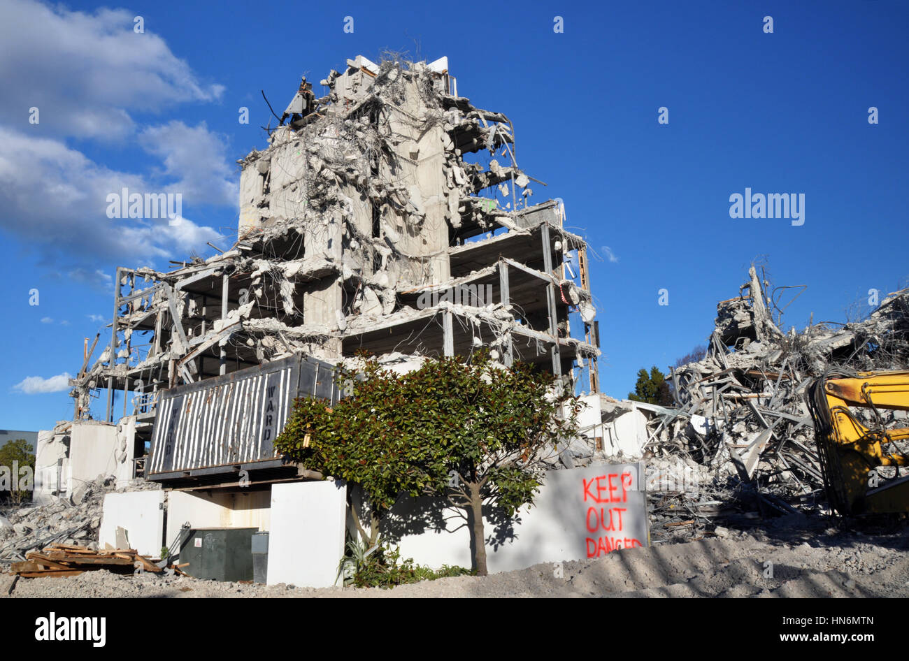 Christchurch, New Zealand - May 27, 2012: The destruction of the Terrace On The Park apartments building  on Park Terrace is almost complete. Stock Photo