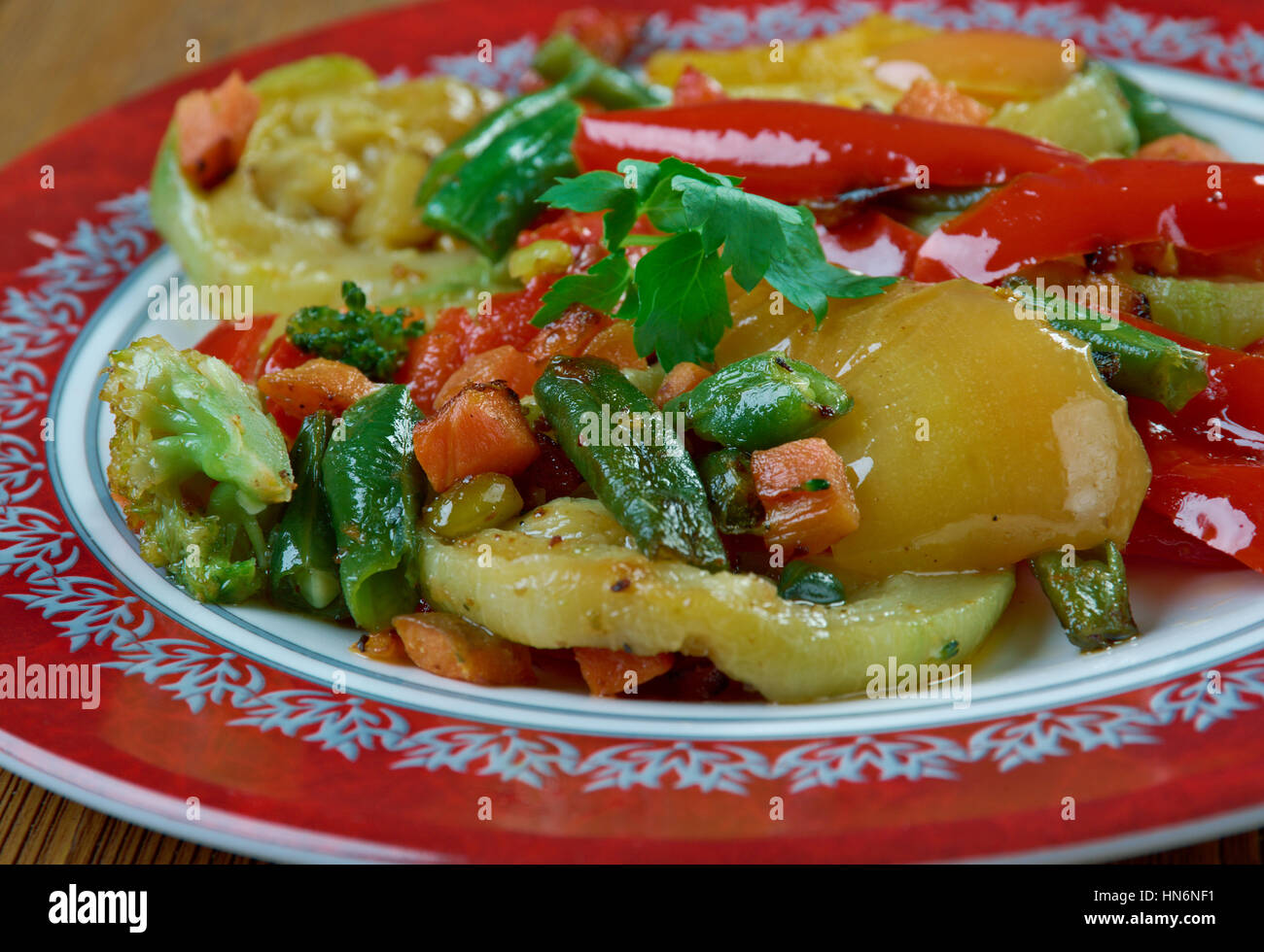 Lucanian ciambotta  Roman-Style Vegetables. Stock Photo