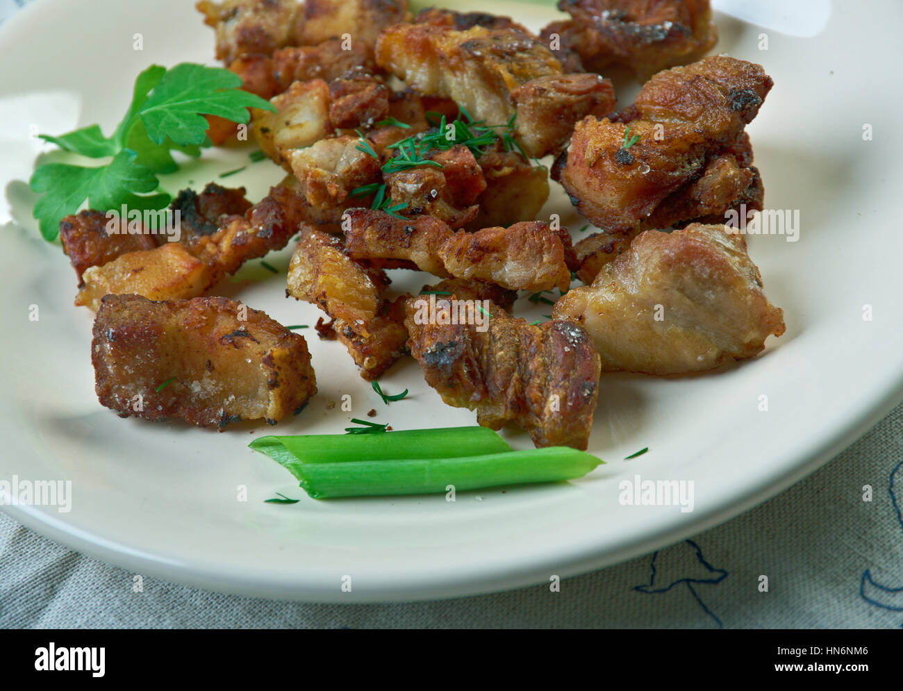 Pork rind skin of a pig. Pork rind is a common ingredient of sausages