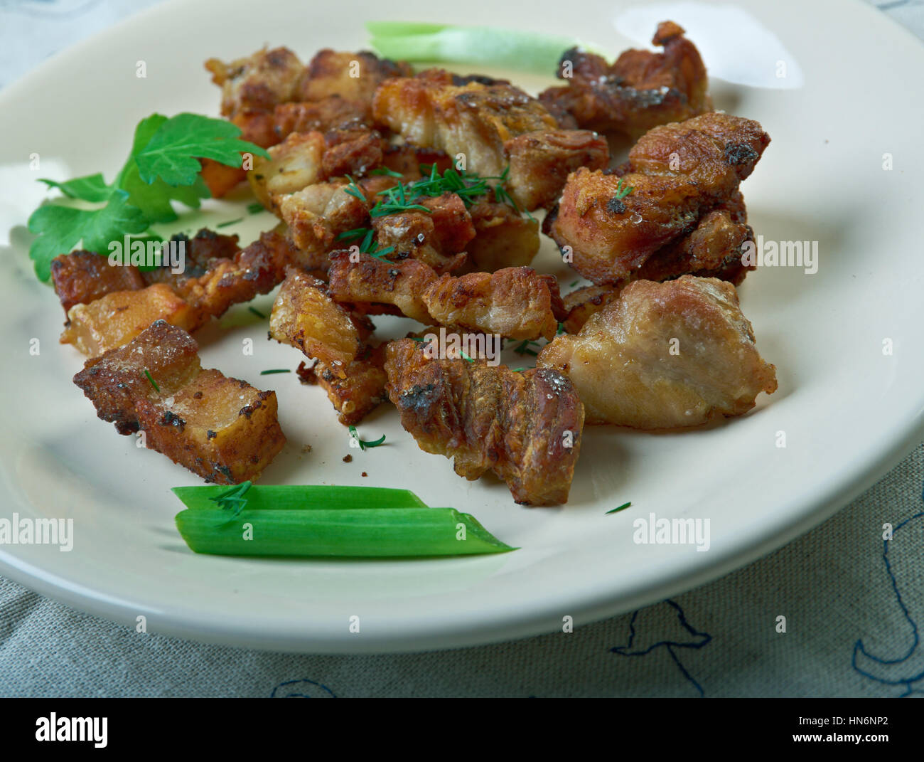 Pork rind skin of a pig. Pork rind is a common ingredient of sausages