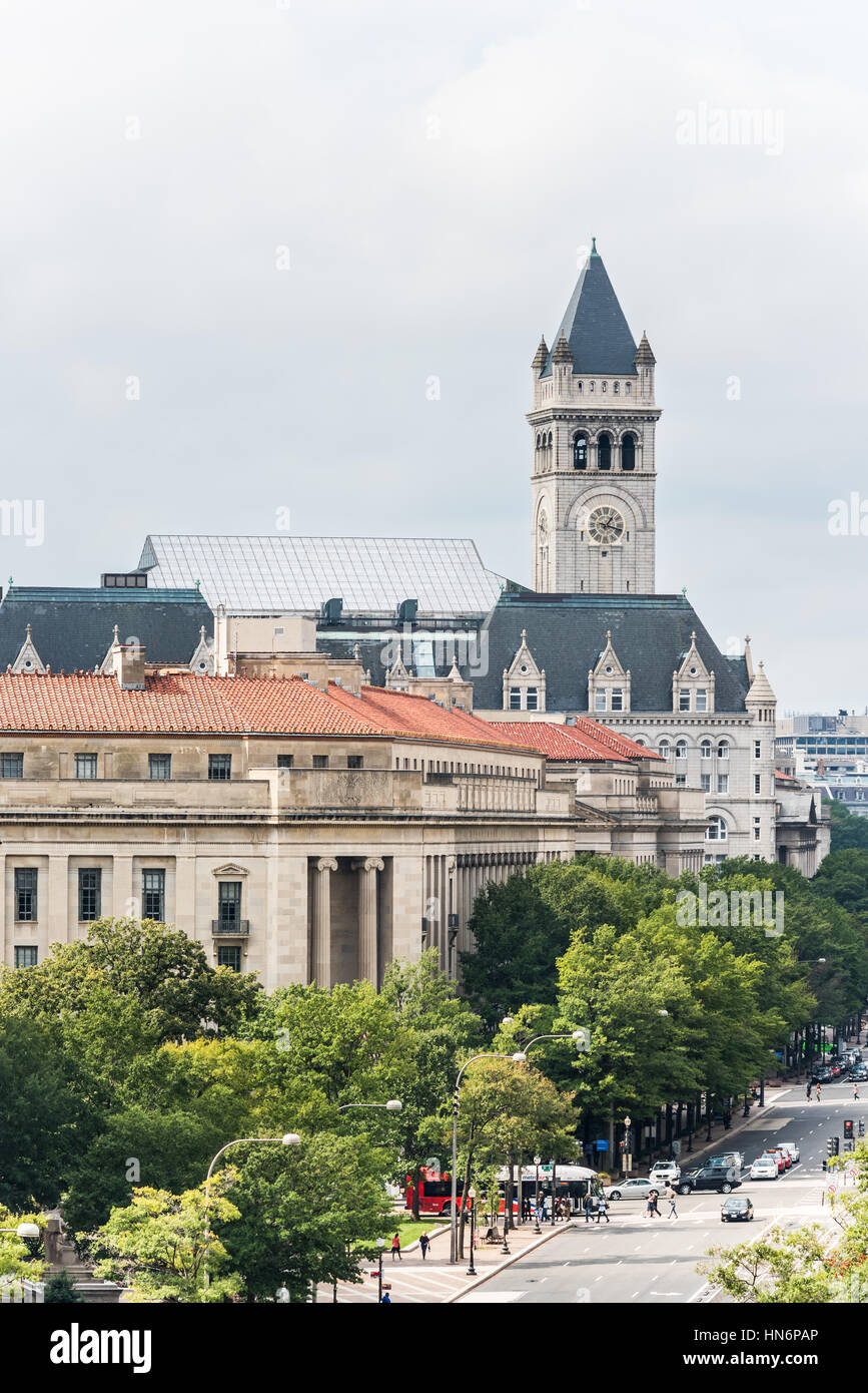 Washington DC, USA - October 2, 2016: Aerial view of Old Post Office that President Trump has bought and renovated Stock Photo