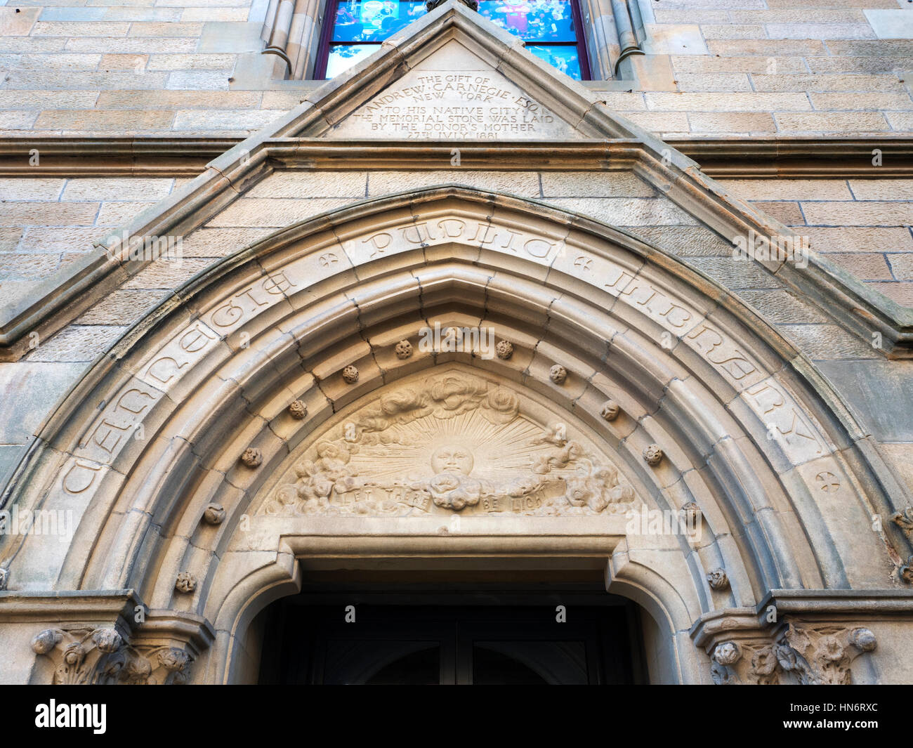Carnegie Public Library with Inscription Saying Gift of Andrew Carnegie