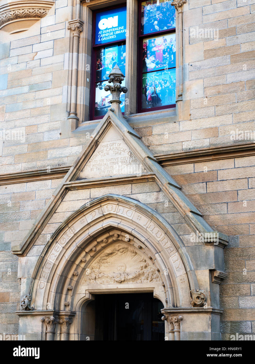 Carnegie Public Library with Inscription Saying Gift of Andrew Carnegie