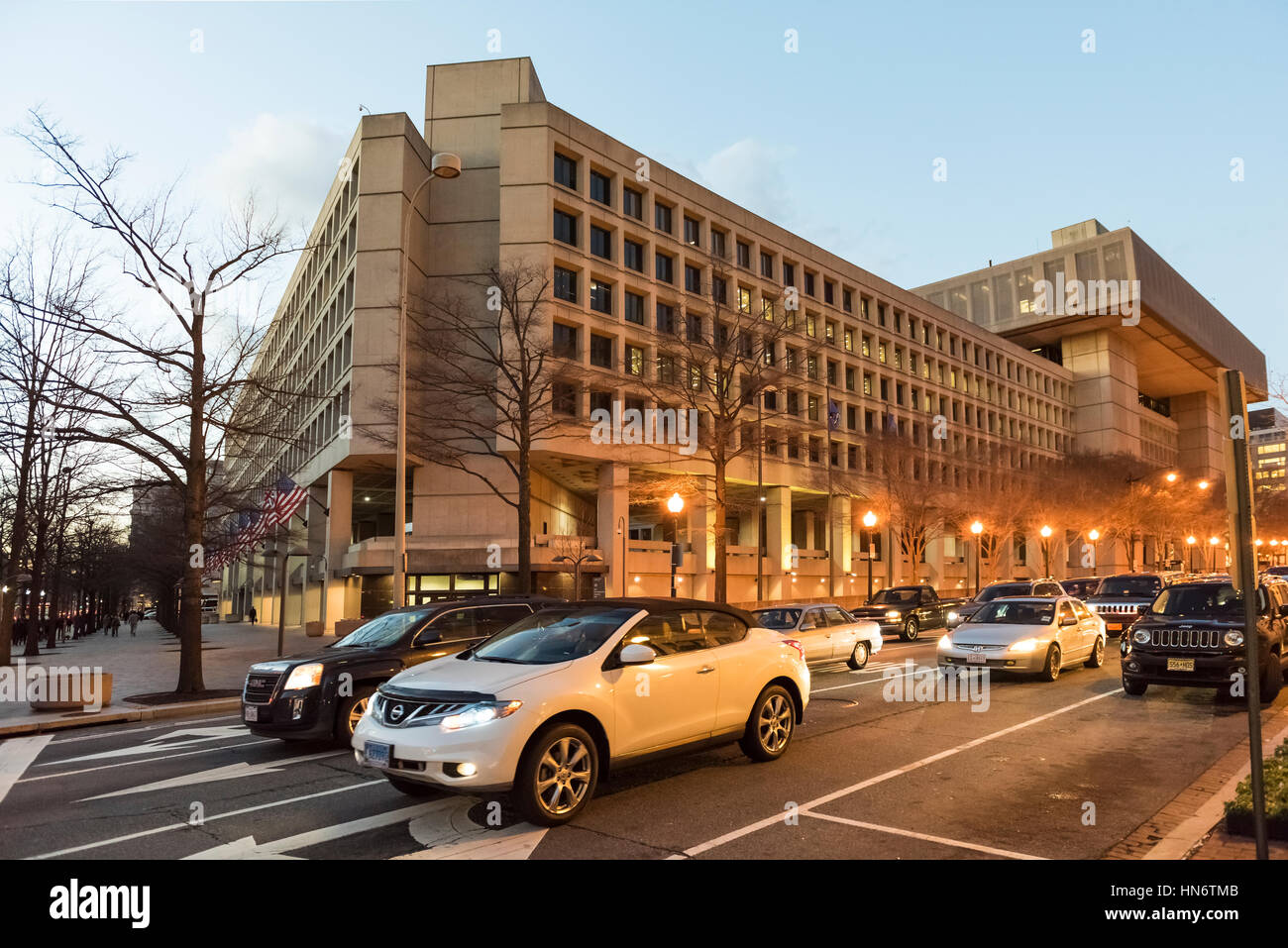 Washington DC, USA - December 29, 2016: FBI, Federal Bureau of Investigation Headquarters, on Pennsylvania avenue with cars Stock Photo