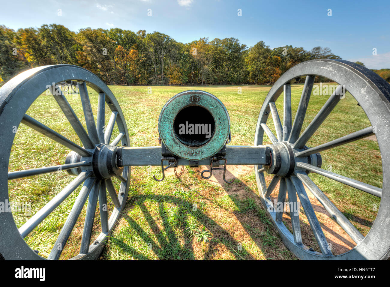 Old cannon in Manassas National Battlefield Park in Virginia where the Bull Run battle was fought Stock Photo