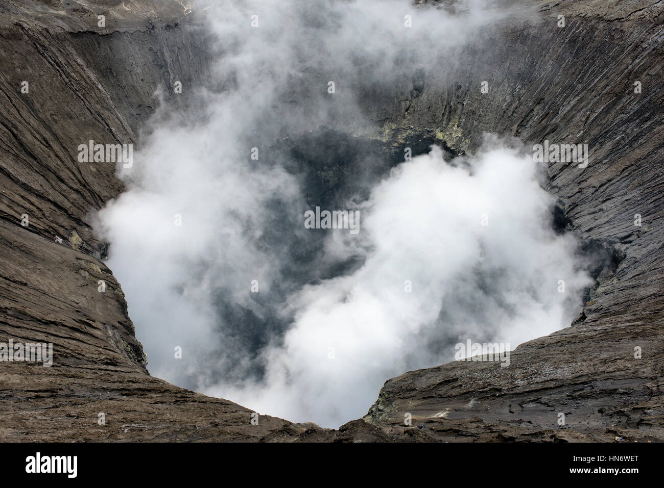 View inside the active volcano crater at Mt. Bromo, Tengger Semeru National Park, Indonesia Stock Photo