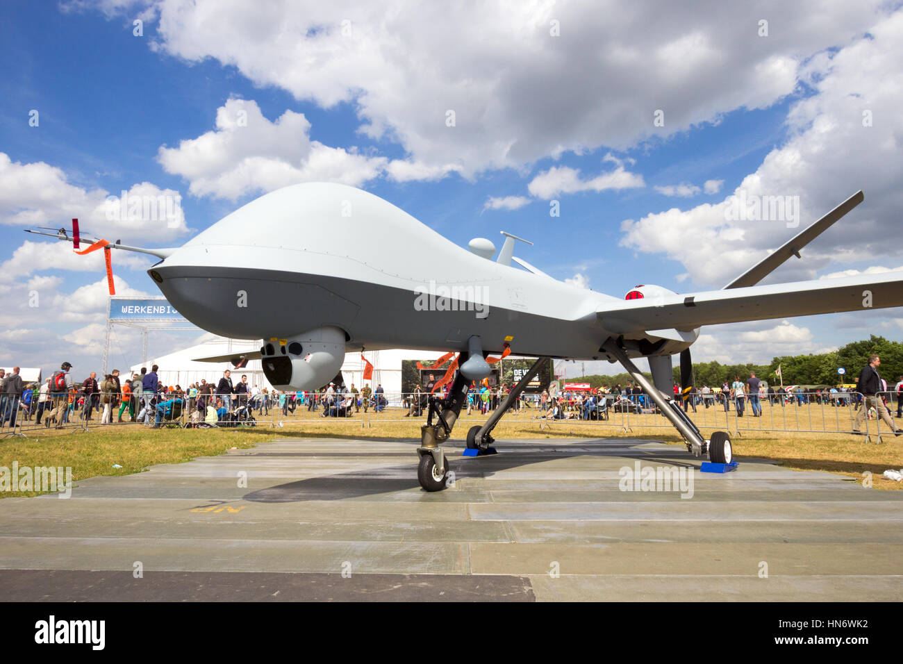 VOLKEL, NETHERLANDS - JUN 15, 2013: Predator UAV on display at the Royal Netherlands Air Force Open Day. Stock Photo