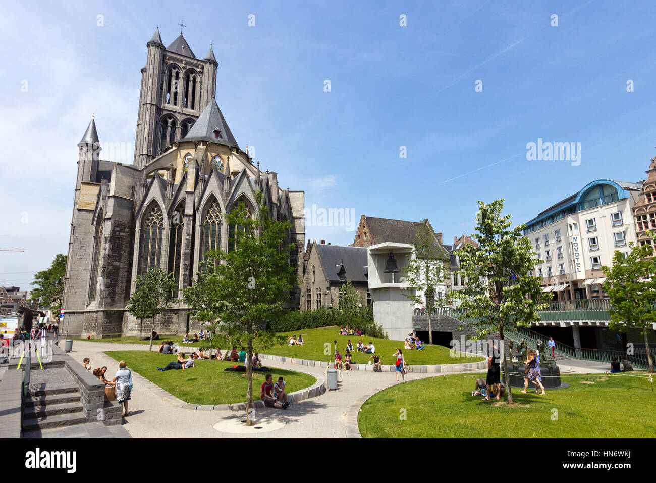 GHENT - JUN 18: View on the St Bavos Cathedral of Gent on June 18, 2013 in Ghent, Belgium. The city is a municipality located in the Flemish region of Stock Photo