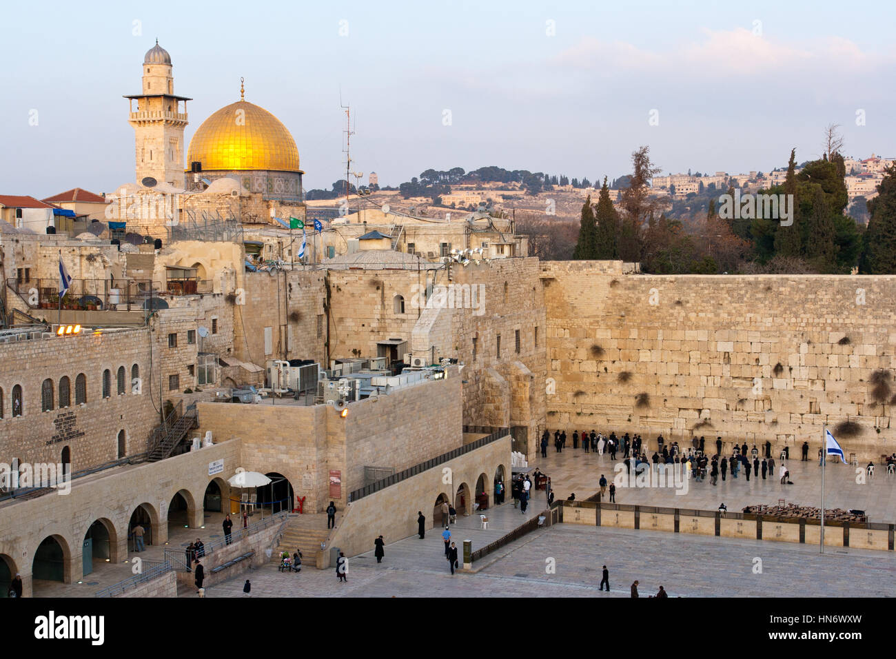 JERUSALEM, ISRAEL - JANUARY 24: Jewish worshipers pray at the Wailing Wall January 24, 2011 in Jerusalem, Israel. The wall is the most sacred sites in Stock Photo